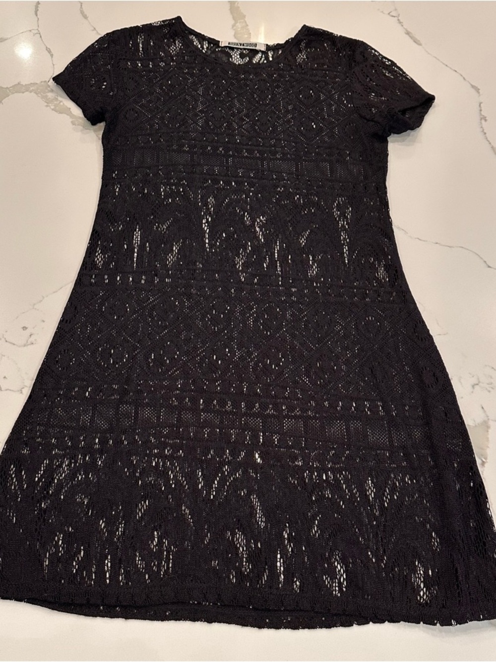 Brentwood Black Lace Crochet Dress Swim Coverup S Boho Beach Fairy Gypsy Hippie - Picture 5 of 7
